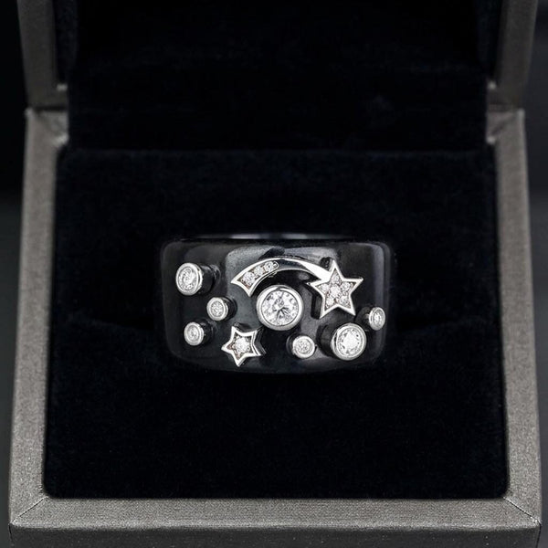 Black Jade Moissanite Star Ring Sterling Silver