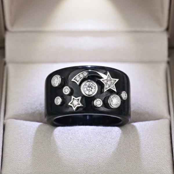 Black Jade Moissanite Star Ring Sterling Silver