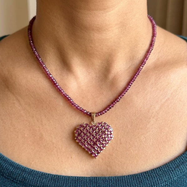 Rhodolite Garnet Heart Pendant Necklace 10K Gold Vermeil