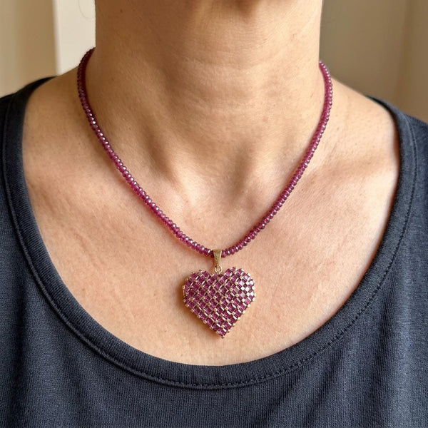 Rhodolite Garnet Heart Pendant Necklace 10K Gold Vermeil