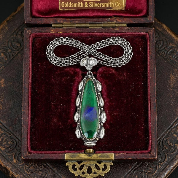 Arts & Crafts Peacock Enamel Pendant Necklace
