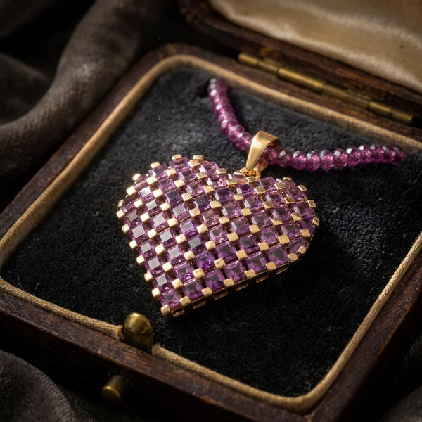 Rhodolite Garnet Heart Pendant Necklace 10K Gold Vermeil