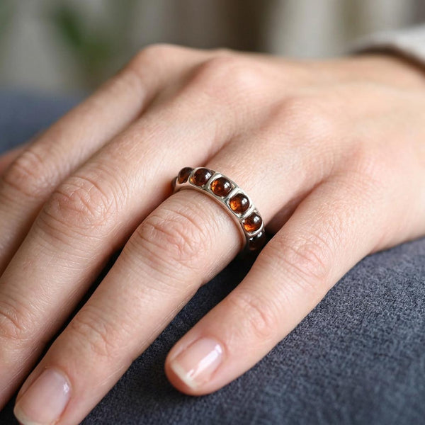Vintage Amber Cabochon Eternity Band Ring