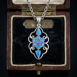 Australian Blue Opal Floral Pendant, Sterling Silver Necklace - Boylerpf