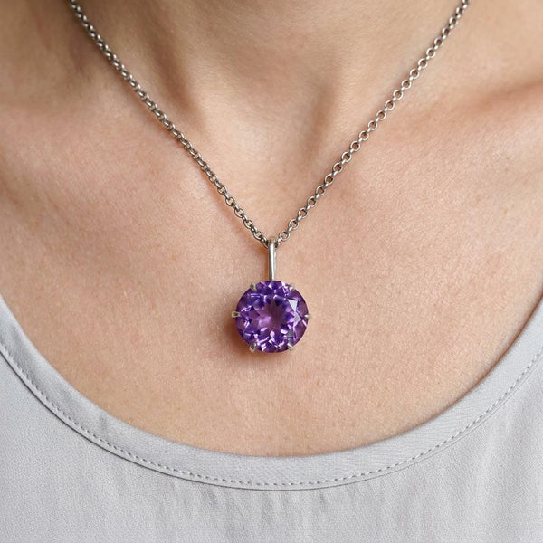 Antique Amethyst Pendant Sterling Silver Necklace