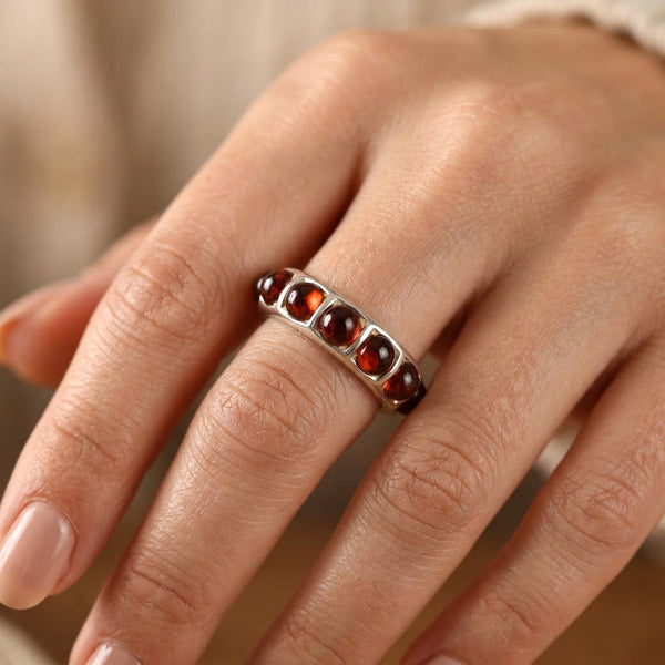Vintage Amber Cabochon Eternity Band Ring