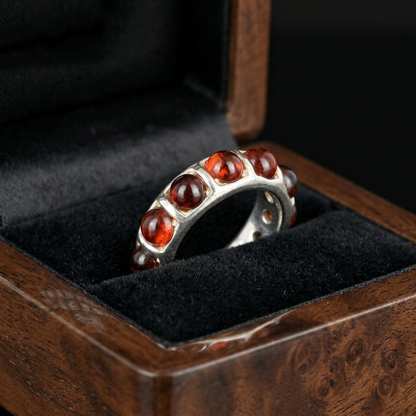 Vintage Amber Cabochon Eternity Band Ring