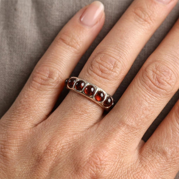 Vintage Amber Cabochon Eternity Band Ring
