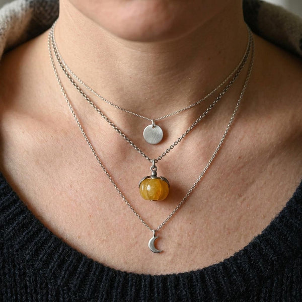 Vintage Yellow Jadeite Pumpkin Pendant, Sterling Silver
