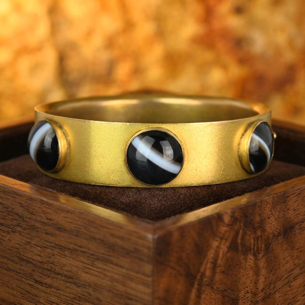 Antique Victorian Pinchbeck Gold Agate Cuff Bracelet