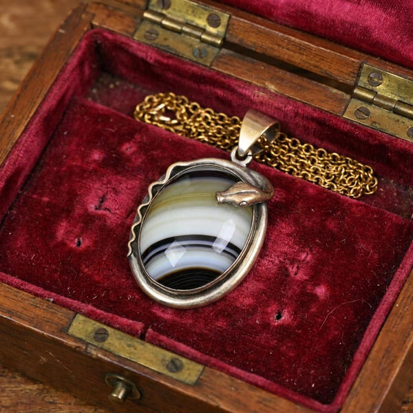 Victorian Banded Agate Snake Locket Pendant