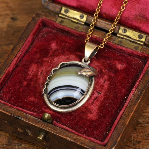 Victorian Banded Agate Snake Locket Pendant
