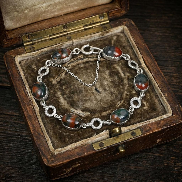 Arts & Crafts Sterling Silver Moss Agate Bracelet