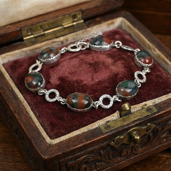 Arts & Crafts Sterling Silver Moss Agate Bracelet