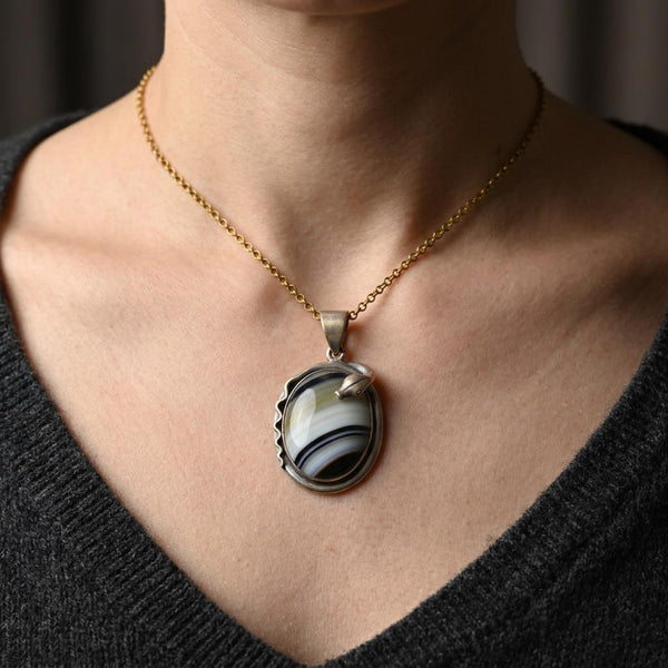 Victorian Banded Agate Snake Locket Pendant