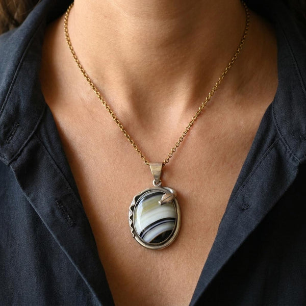 Victorian Banded Agate Snake Locket Pendant