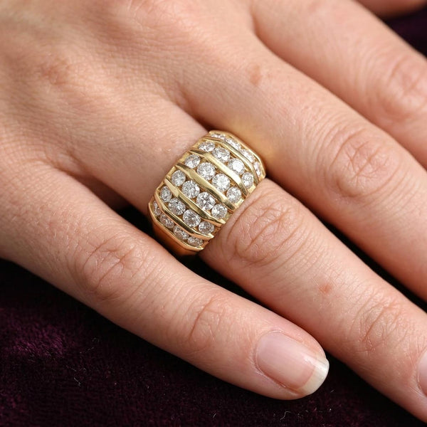 14K Gold Diamond Dome Ring .85 Carat Wide Band