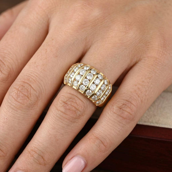 14K Gold Diamond Dome Ring .85 Carat Wide Band