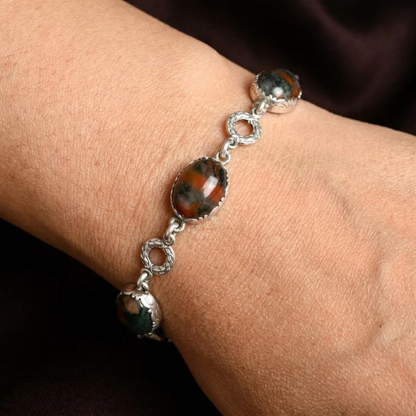 Arts & Crafts Sterling Silver Moss Agate Bracelet