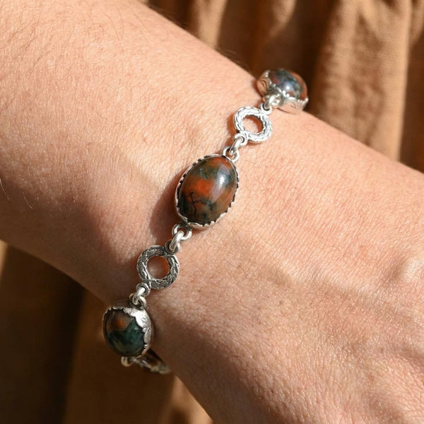 Arts & Crafts Sterling Silver Moss Agate Bracelet