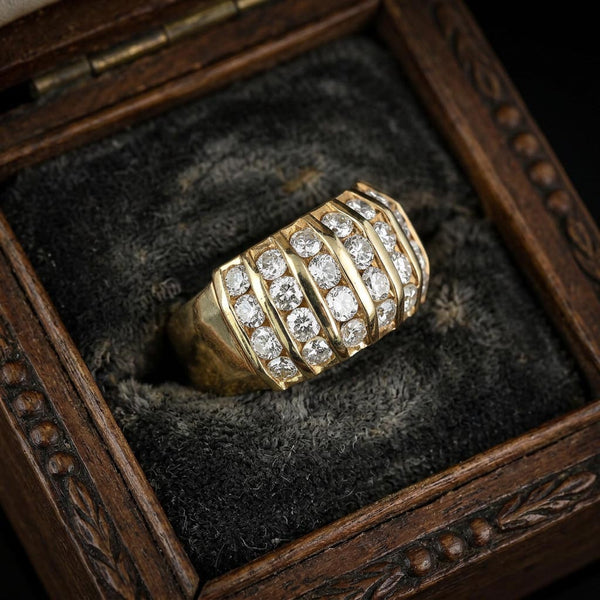 14K Gold Diamond Dome Ring .85 Carat Wide Band