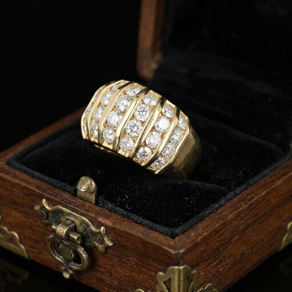 14K Gold Diamond Dome Ring .85 Carat Wide Band