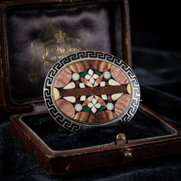 Victorian Scottish Agate Pietra Dura Brooch