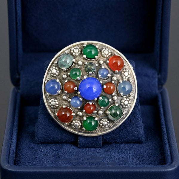 Arts & Crafts Chalcedony & Gemstone Silver Brooch