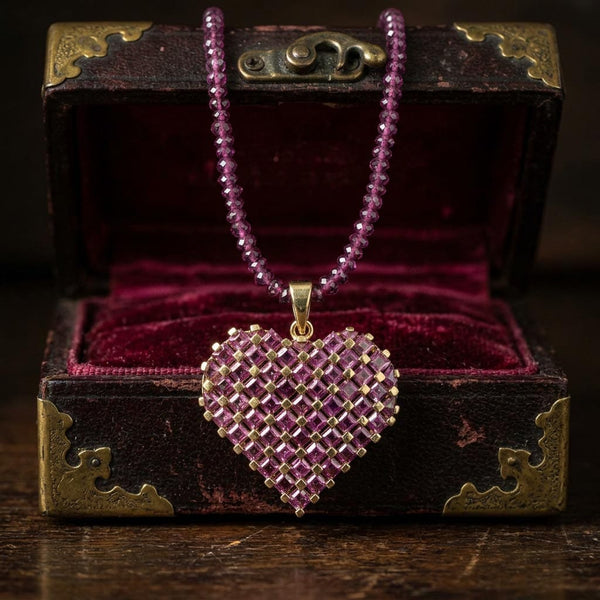 Rhodolite Garnet Heart Pendant Necklace 10K Gold Vermeil
