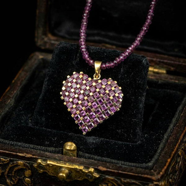Rhodolite Garnet Heart Pendant Necklace 10K Gold Vermeil