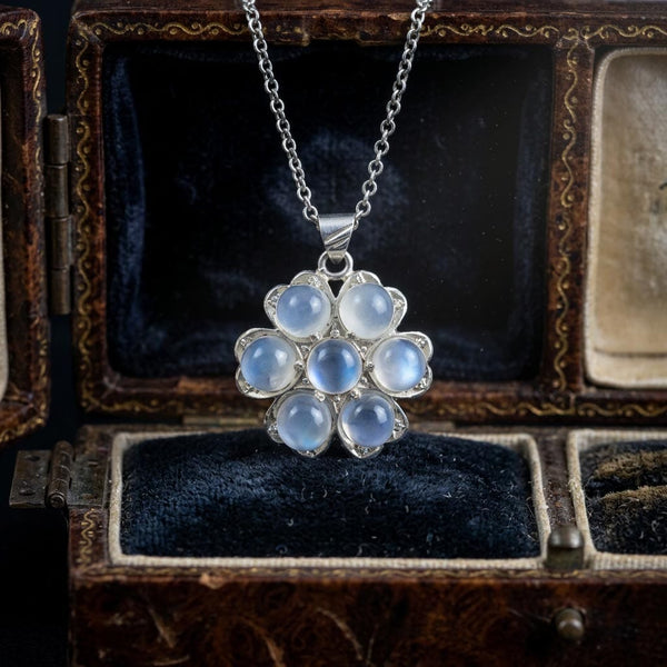Vintage Sterling Silver Moonstone Pendant Blue Flash