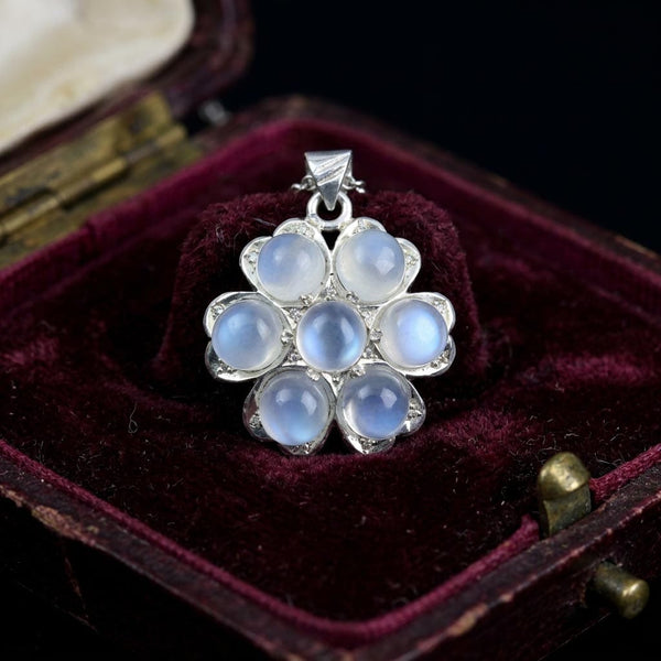 Vintage Sterling Silver Moonstone Pendant Blue Flash