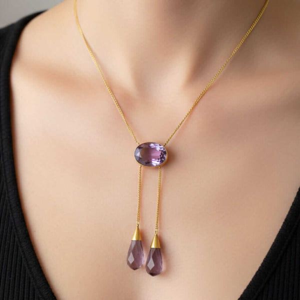 Antique Edwardian Amethyst Negligee Necklace 18K Gold - Boylerpf