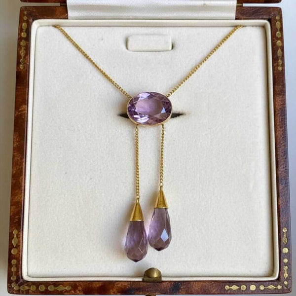 Antique Edwardian Amethyst Negligee Necklace 18K Gold - Boylerpf