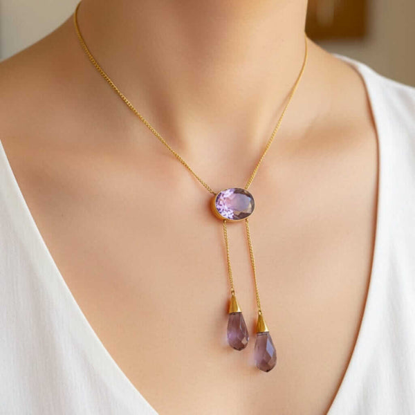 Antique Edwardian Amethyst Negligee Necklace 18K Gold - Boylerpf