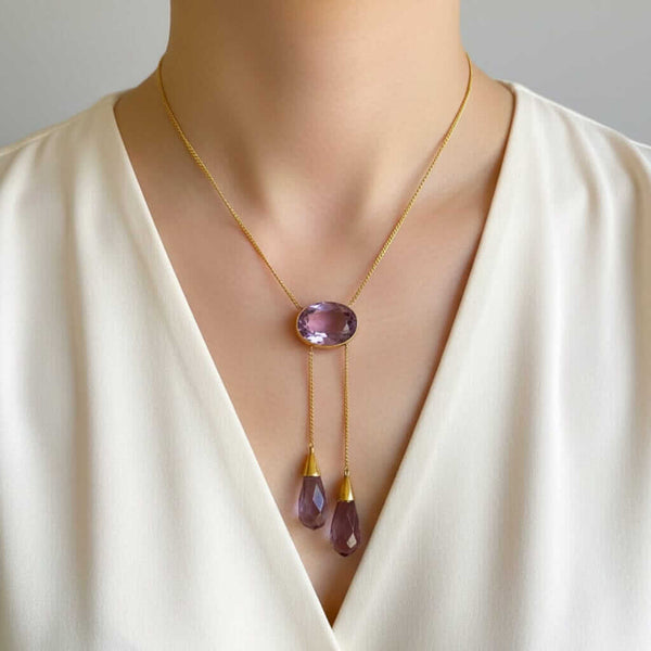 Antique Edwardian Amethyst Negligee Necklace 18K Gold - Boylerpf