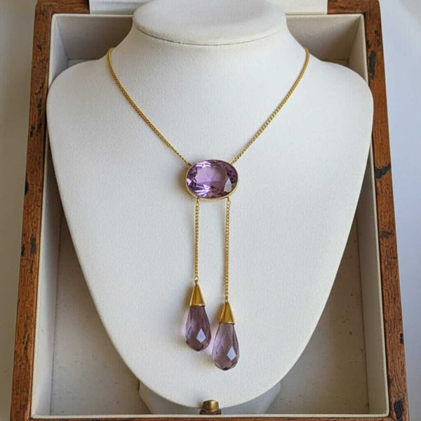 Antique Edwardian Amethyst Negligee Necklace 18K Gold - Boylerpf