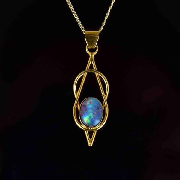 Vintage Sterling Silver Gold Gilt Love Knot Opal Pendant Necklace