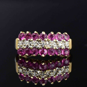 Vintage Diamond Ruby Arched Stacking Ring in 10K Gold - Boylerpf