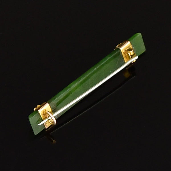 Antique Jade 9K Gold Forget Me Not Bar Brooch