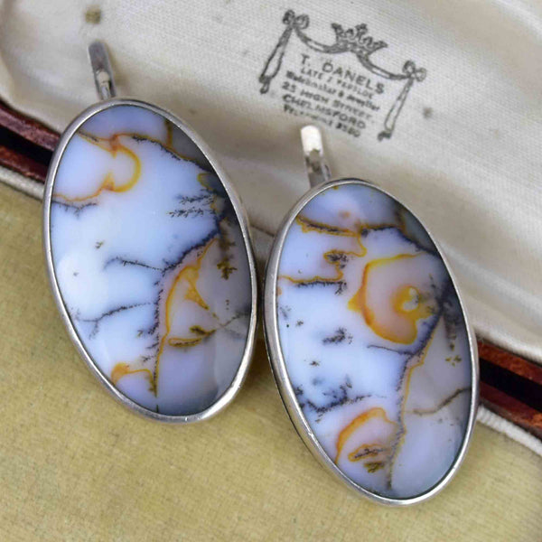 Large Sterling Silver Scottish Dendritic Moss Agate Earrings - Boylerpf