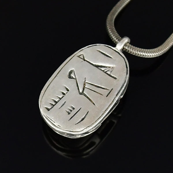 Antique Heavy Sterling Silver Scarab Pendant Necklace - Boylerpf