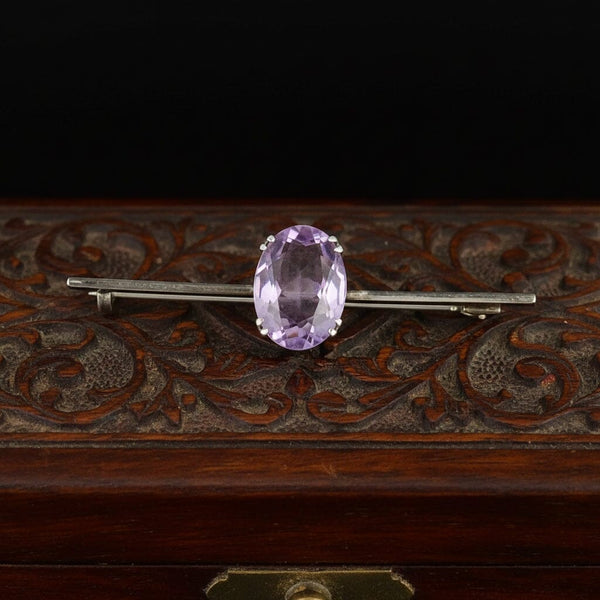 Art Deco Amethyst 935 Silver Bar Brooch
