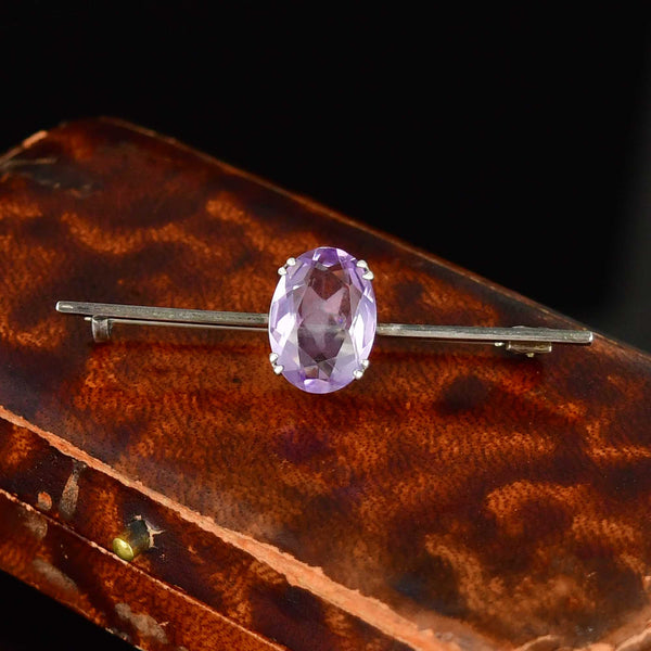 Art Deco Amethyst 935 Silver Bar Brooch