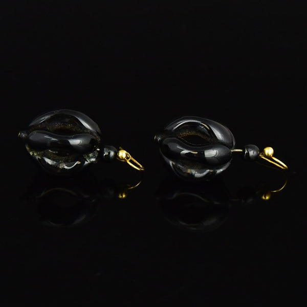 9K Gold Antique Victorian Whitby Jet Ball Earrings