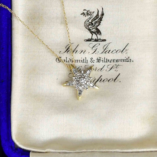 10K Gold Pave Diamond Star Charm Pendant Necklace - Boylerpf