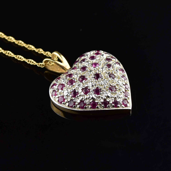 Vintage Large Gold Diamond Ruby Heart Pendant Necklace - Boylerpf