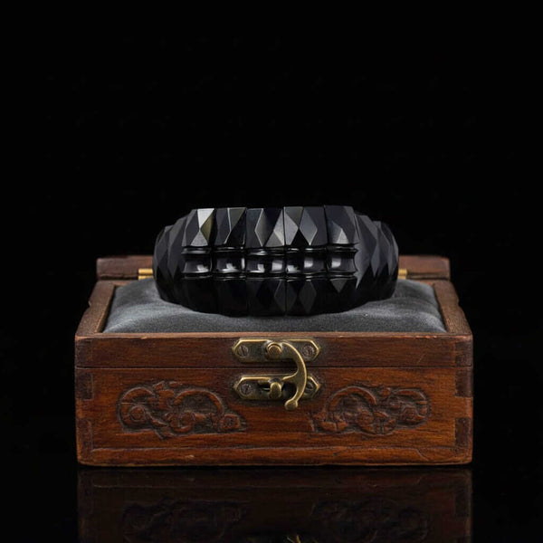 Antique Victorian Geometric Carved Whitby Jet Bracelet - Boylerpf