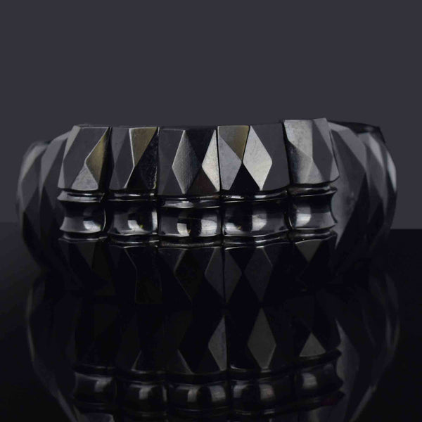 Antique Victorian Geometric Carved Whitby Jet Bracelet - Boylerpf