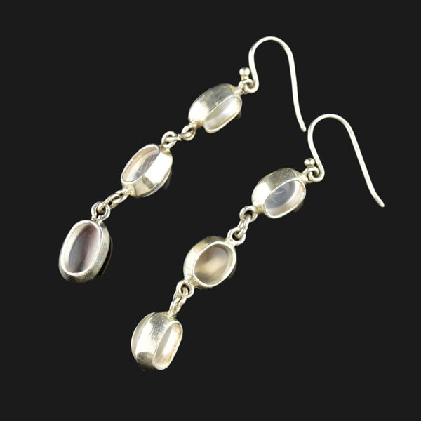 Vintage Moonstone Cabochon Silver Drop Earrings - Boylerpf